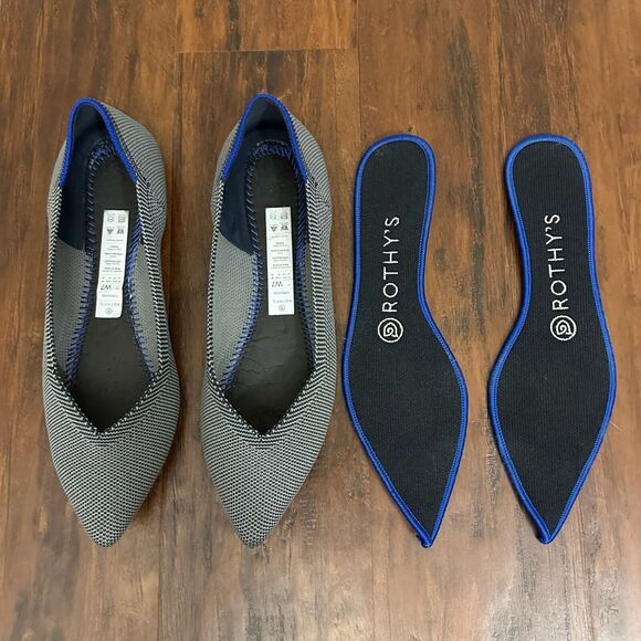 ROTHY'S The Point Birdseye Knit Slip-On Ballet Flats in Cloud Grey - Picture 8 of 10